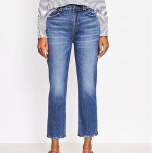 Curvy High Rise Straight Crop Jeans in Staple Mid Indigo Wash